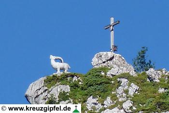 Gamskopf-Gipfel mit Steinbock-Statue