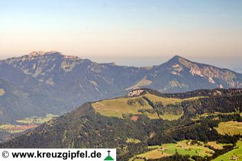 Rauhe Nadel am Taubensee, dahinter Kampenwand und Hochplatte